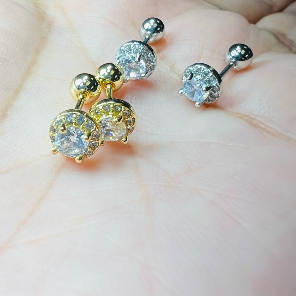14K Gold Plated Small Round Ball Back Stud Earrings.